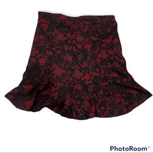 Michael Kors Michael Michael Kors Lace-Print Ruffle-Hem Skirt Red Currant